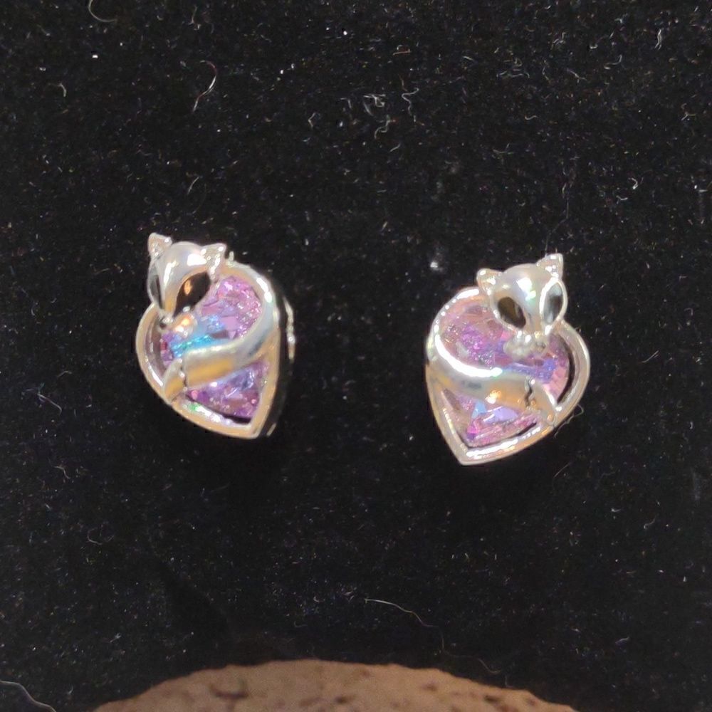Fox Earrings Silver Tone